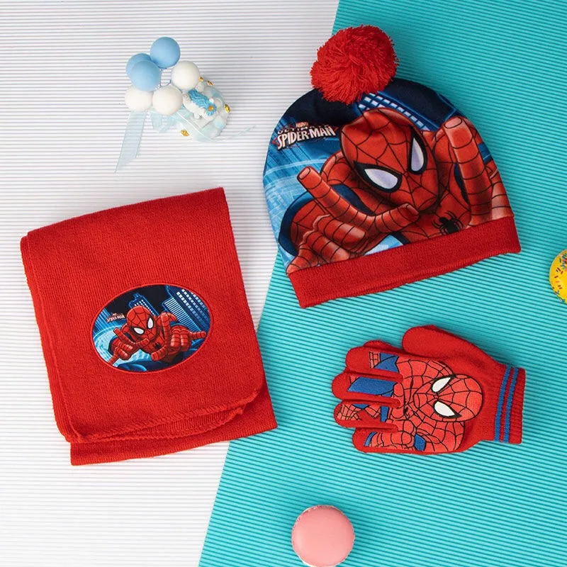 Marvel Spider-Man Autumn and Winter Cartoon Children's Hats Collar and Gloves Creative Personalized Warm Three-piece Gift Set