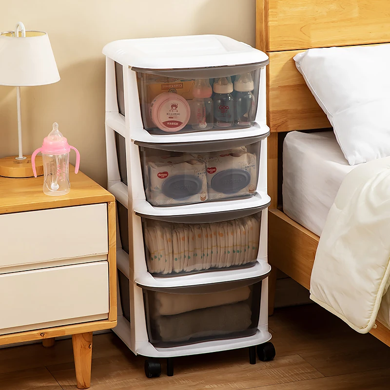 Baby product storage cabinet with wheels, layered large capacity storage cabinet, multifunctional and excellent storage drawer