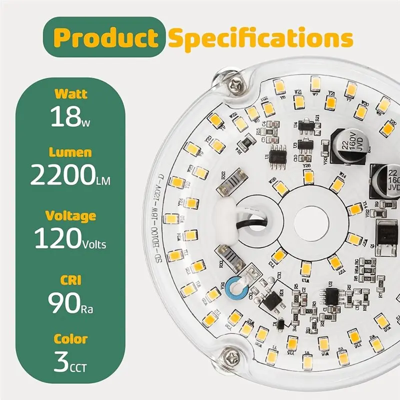 B06B-LED Ceiling Fan Light Replacement Kit 4 Inch 18W, 3CCT Dimmable, 120V Suitable For Home And Workplace Office