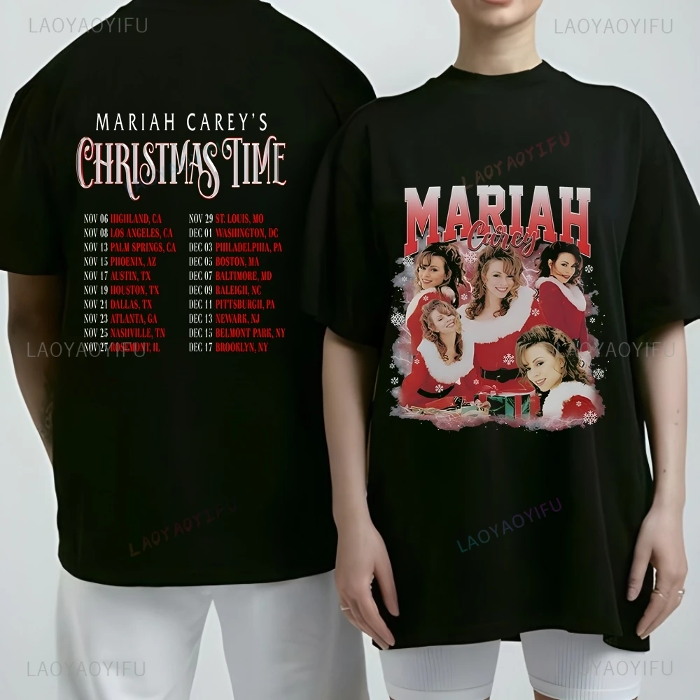 Singer Mariah Carey Wishes Everyone A Merry Christmas Unisex Trend Harajuku Short Sleeve Unisex Shirt Graphic Oversized T-shirt