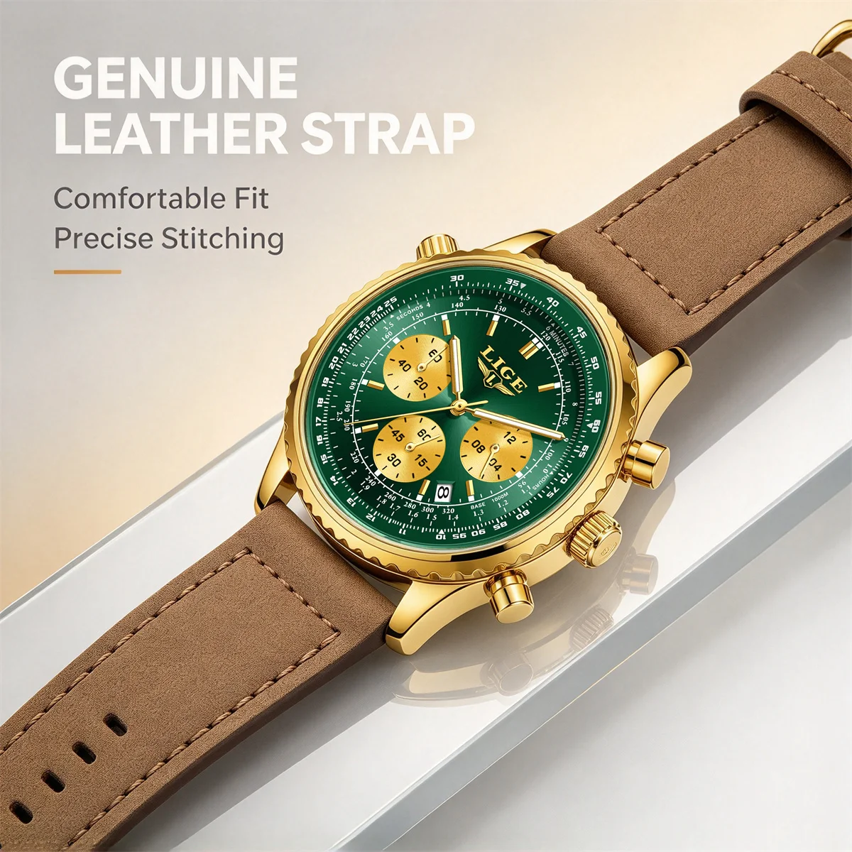 LIGE 2026Top Brand Men Watch Waterproof Luminous Date Chronograph Men's Quartz Wristwatch High Quality Sport Leather Man Watches