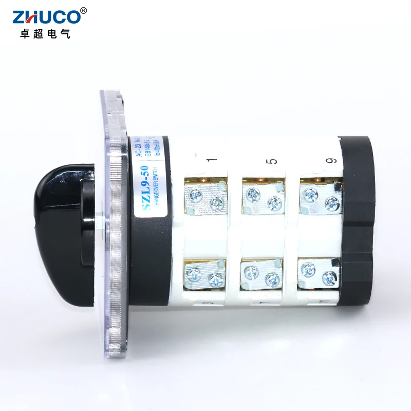 ZHUCO SZL9- 50/3 Three Position Three Pole 12 Screw 50A 660V Panel Power Knob Selection Changeover Cam Universal Rotary Switch