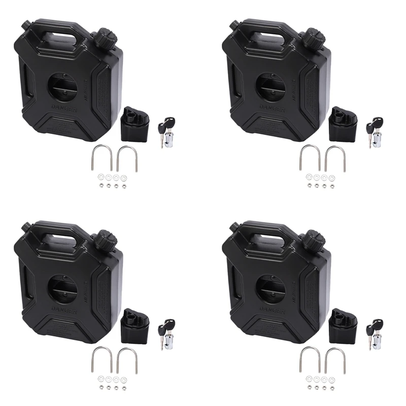 4X 5L Liters Black Fuel Tank Can Car Motorcycle Spare Petrol Oil Tank Backup Jerrycan Fuel-Jugs Canister With Lock & Key