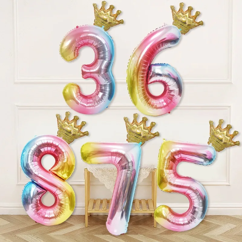 0-9 Number Aluminum Foil Balloon Crown Decoration Age Year Balloon Birthday Party Anniversary Celebration Family Party Supplies