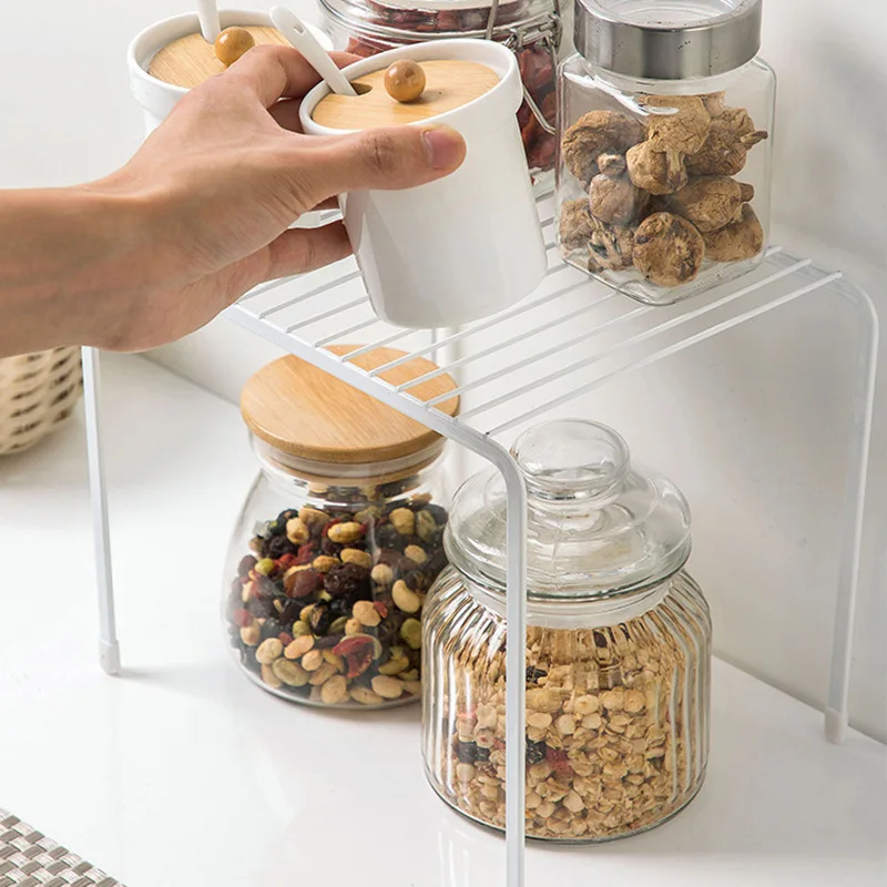Iron Floor-standing Single layer Storage Rack Condiment Dish Rack White Wire Cabinet Helper Shelf Organizer Shelf for Kitchen