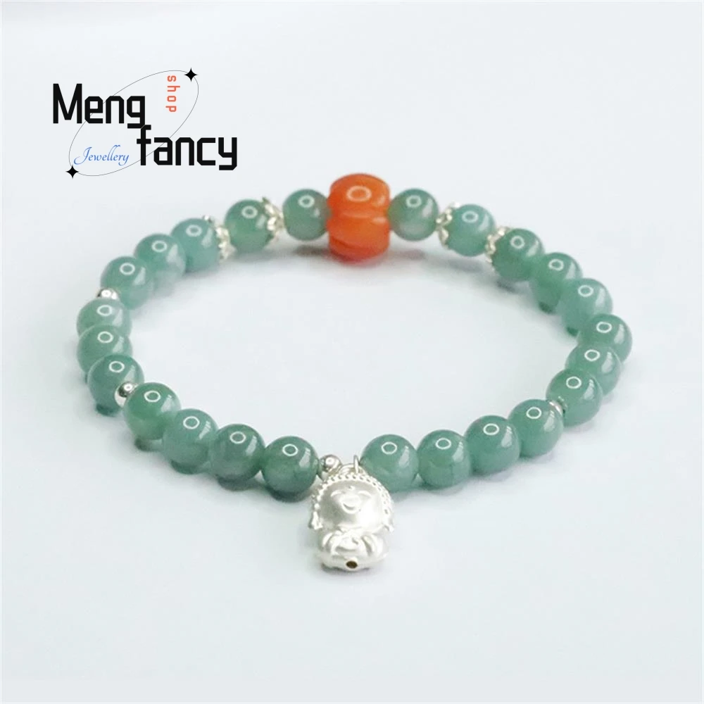 

Natural Jadeite Blue Water S925 Silver Novice Buddhist Monk Bracelet Exquisite Elegant High-grade Ethnic Style Fashion Jewelry