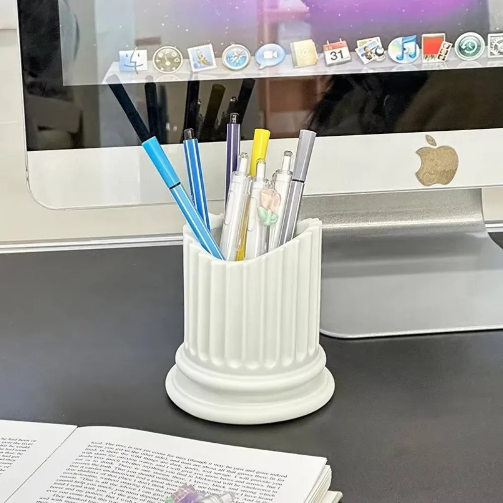 Ins Roman Column Student Pen Holder Vinyl Multi-Functional Pencil Holder Makeup Brush Storage Box Office Desktop Decoration