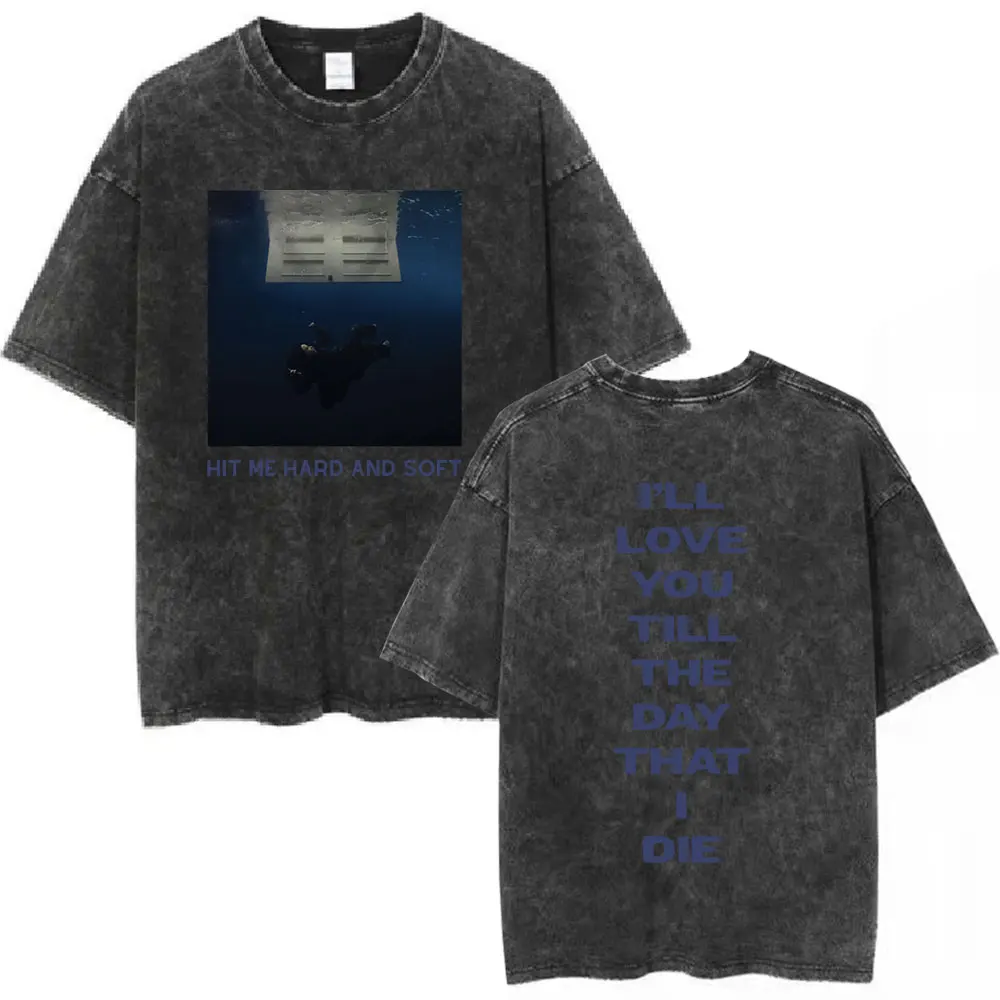 Hit Me Hard and Soft 2024 Tour Vintage Washed T Shirt Unisex Fashion Harajuku T-shirts Cotton Casual Loose Short Sleeve T Shirts