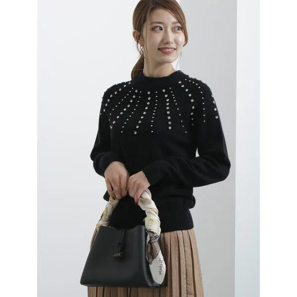 

Ele Diamond Embellied iny с блестками Вязаный свитер до середины и кражи Тонкая вязка с плечами Яток Сверкающие детали с бриллиантами