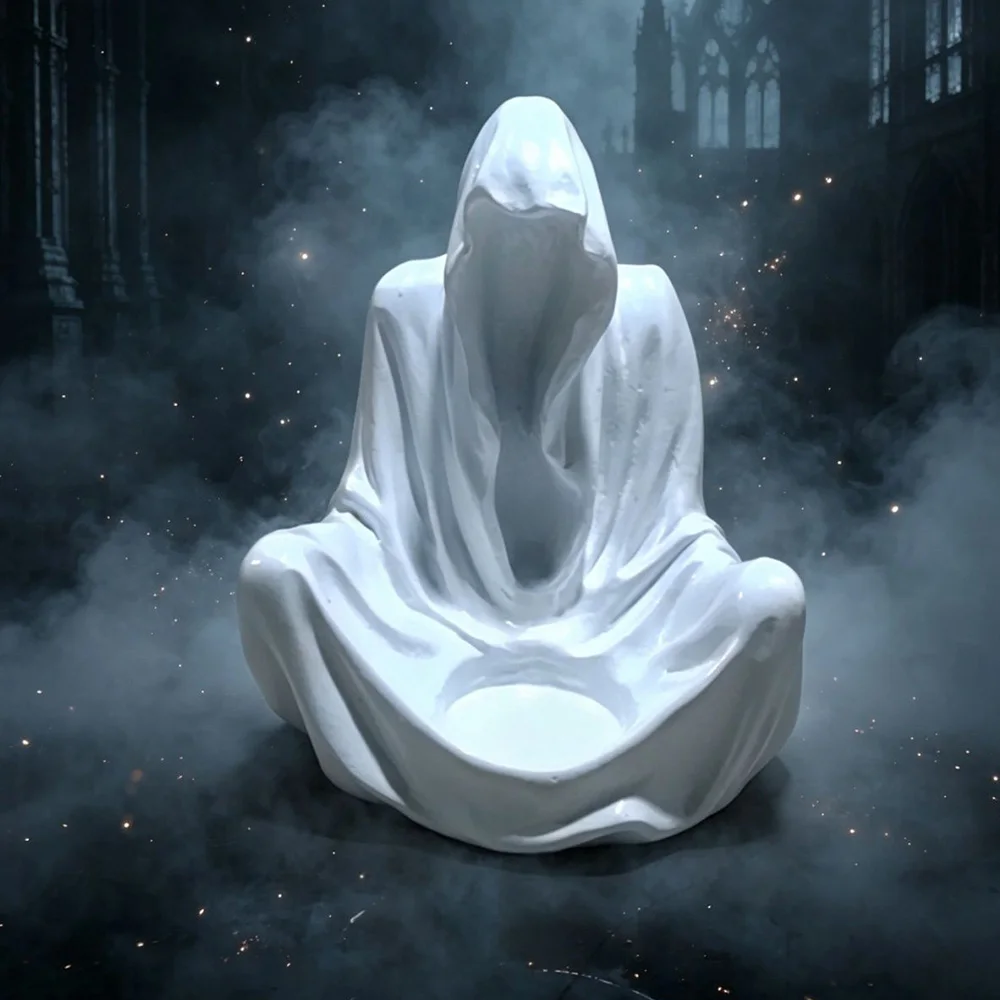 Gothic Resin Grim Reaper Statue Crystal Ball Display Stand Tabletop Book Desk Ornament Halloween Room Decor