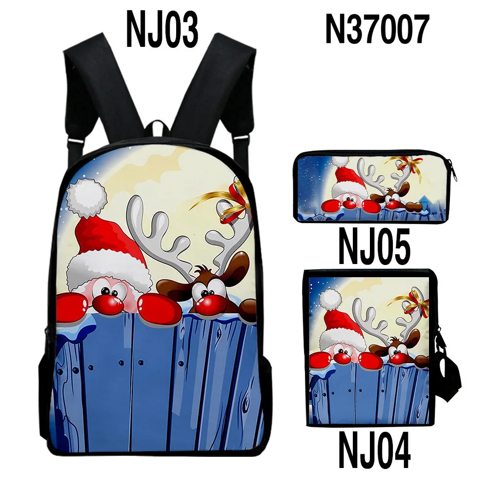 Classic Popular Merry Christmas 3D Print 3pcs/Set pupil School Bags Laptop Daypack Backpack Inclined shoulder bag Pencil Case
