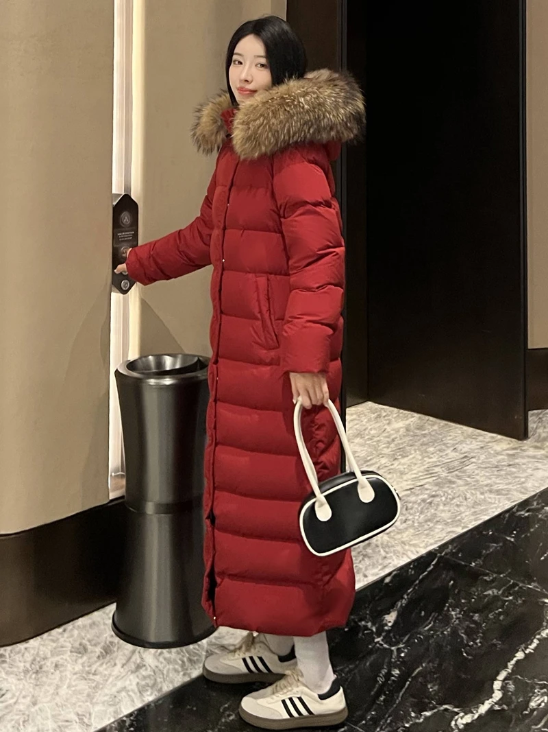 Thicken Winter 90% Goose Down Jacket Women Natural Large Fur Hooded Puffer Coat Fashion Long White Warm Outerwear Female view 3