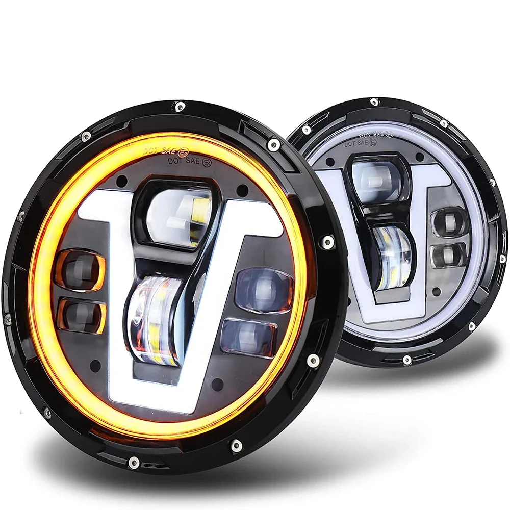 POVTOR LED 7 بوصة المصباح مع حلقة هالة العنبر بدوره أضواء الإشارة الخامس نوع الأبيض DRL عالية منخفضة شعاع ل جيب رانجلر JK TJ LJ CJ