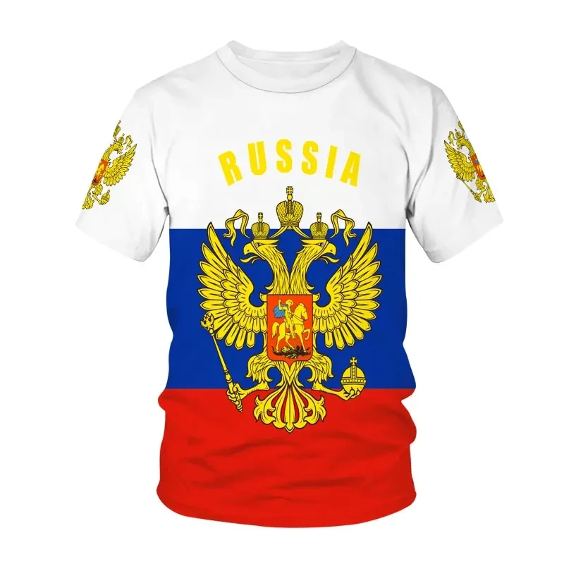 Russia Men\'s T-shirt Summer Casual Round Collar Russian Flag Short-sleeved Tops Tees Men Clothing Oversized T Shirts Streetwear