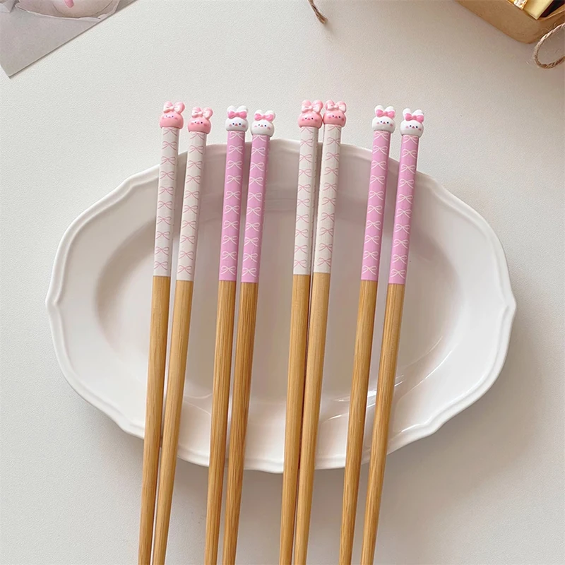 Kawaii Bunny Chinese Chopsticks Cute Wooden Korean Style Japanese Sushi Chopstick For Kids Adult Tableware Kitchen Accessories view 2