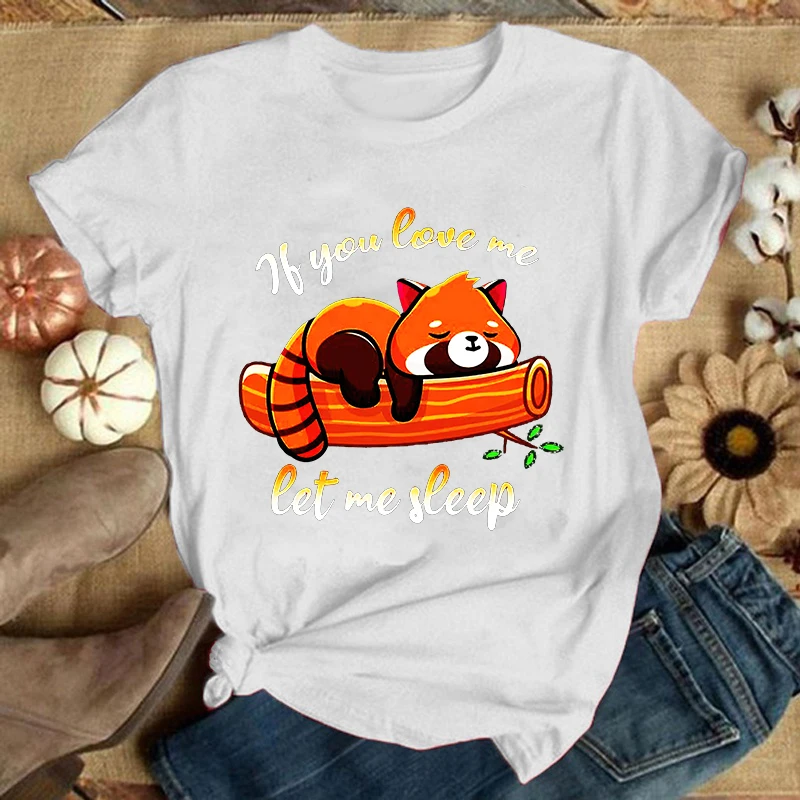 (Premium T-shirt)Fashion Funny Panda If You Live Me Let Me Sleep Printed T-Shirts Women Summer Casual Short Sleeve T-Shirts