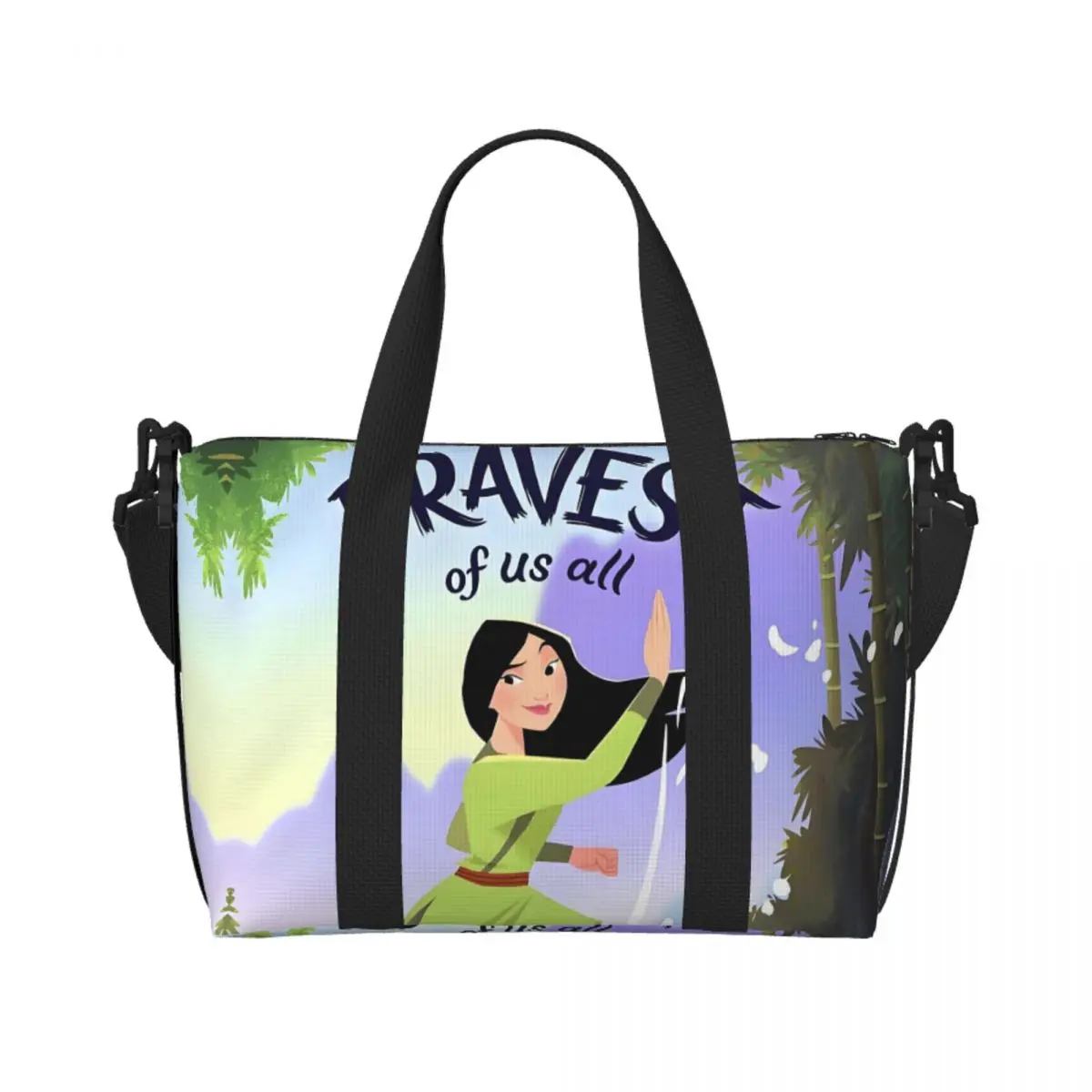 

Custom Mulan Beach Tote Bag for Women Fashion Cartoon Comic Y2k Pattern Big Compartment Gym Beach Travel Bags