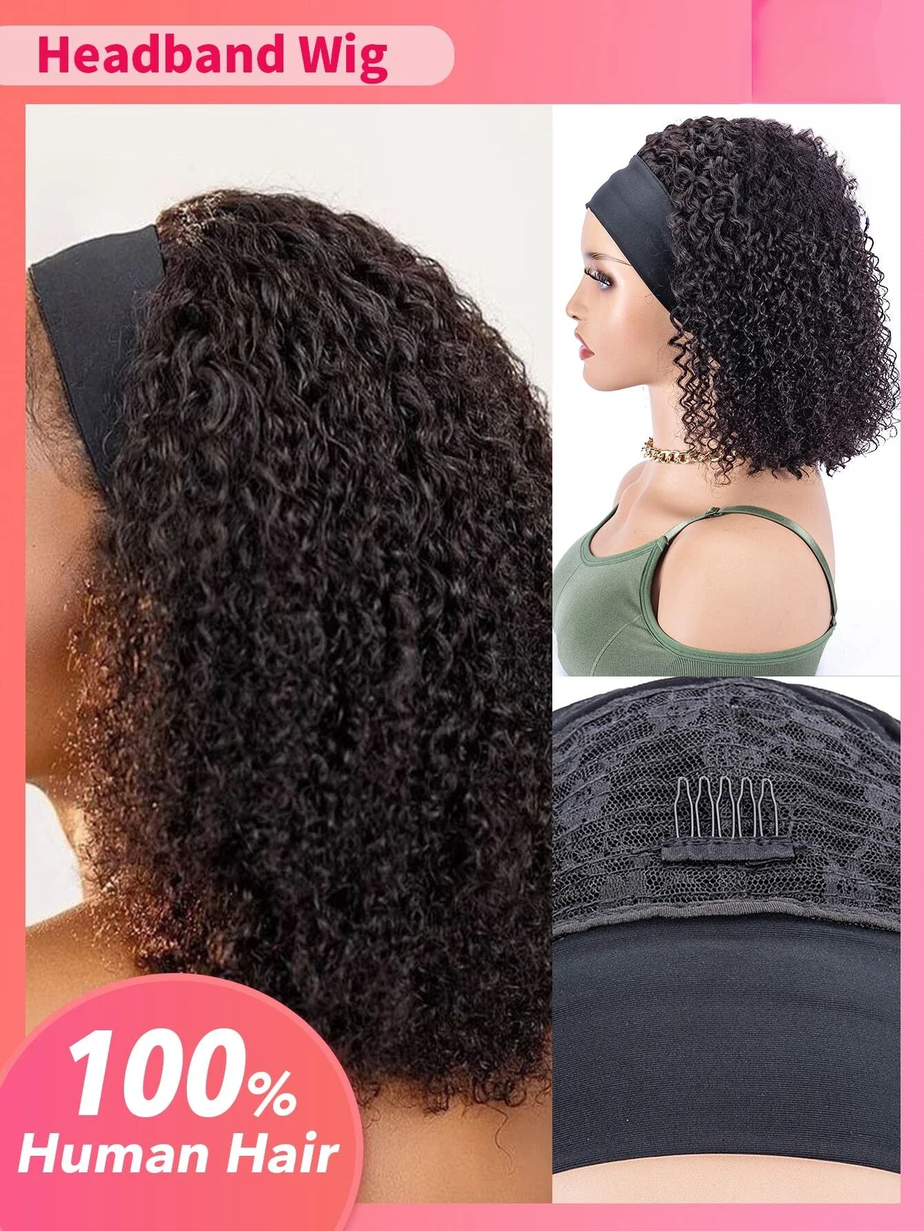 Curly Headband Wig Human Hair Glueless Full Machine Made Brazilian Short Bob Wig Kinky Curly Human Hair Wigs For Black Women Wig