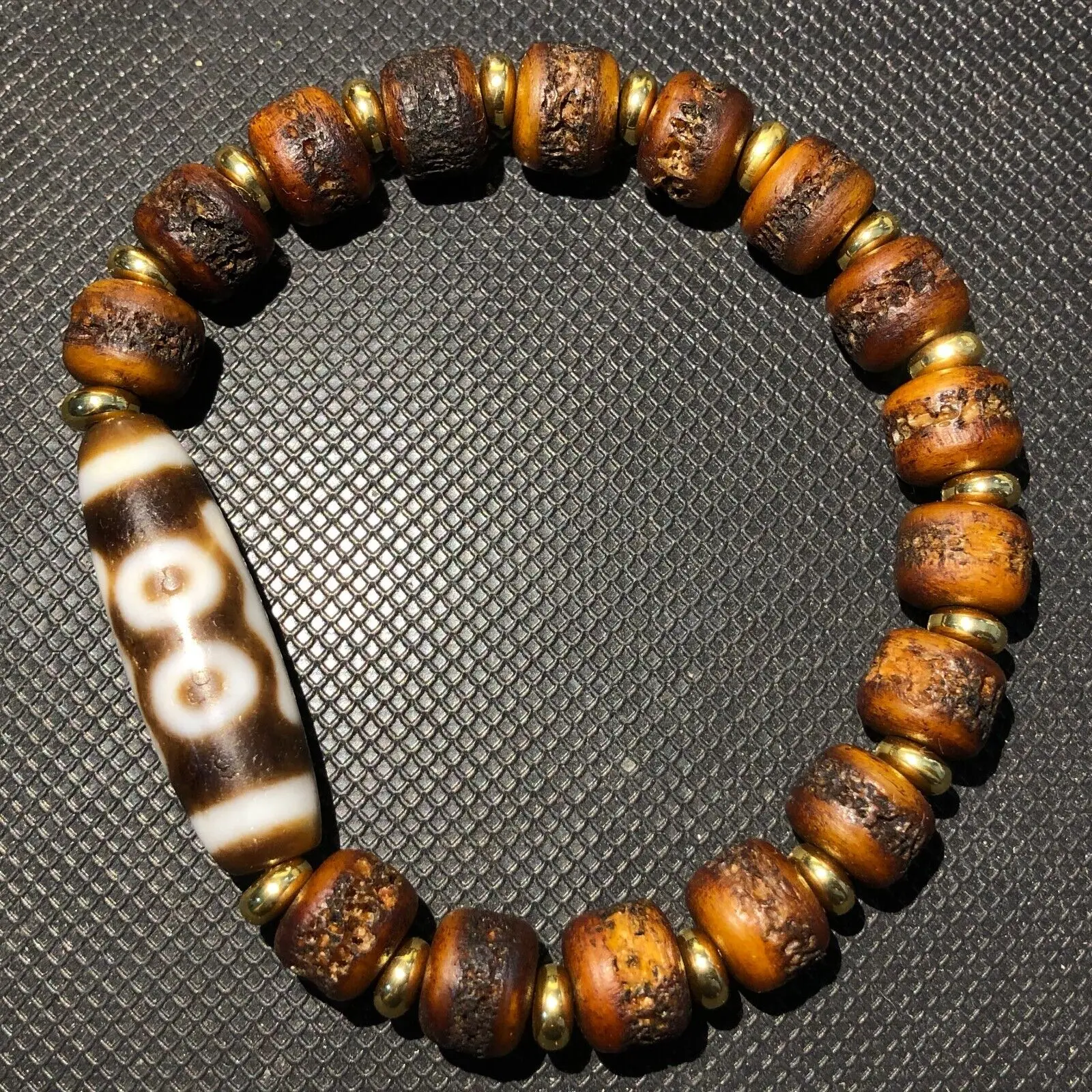 Magic Tibetan Old Agate 3Eye Totem dZi Bead Bracelet 11*36mmC2013