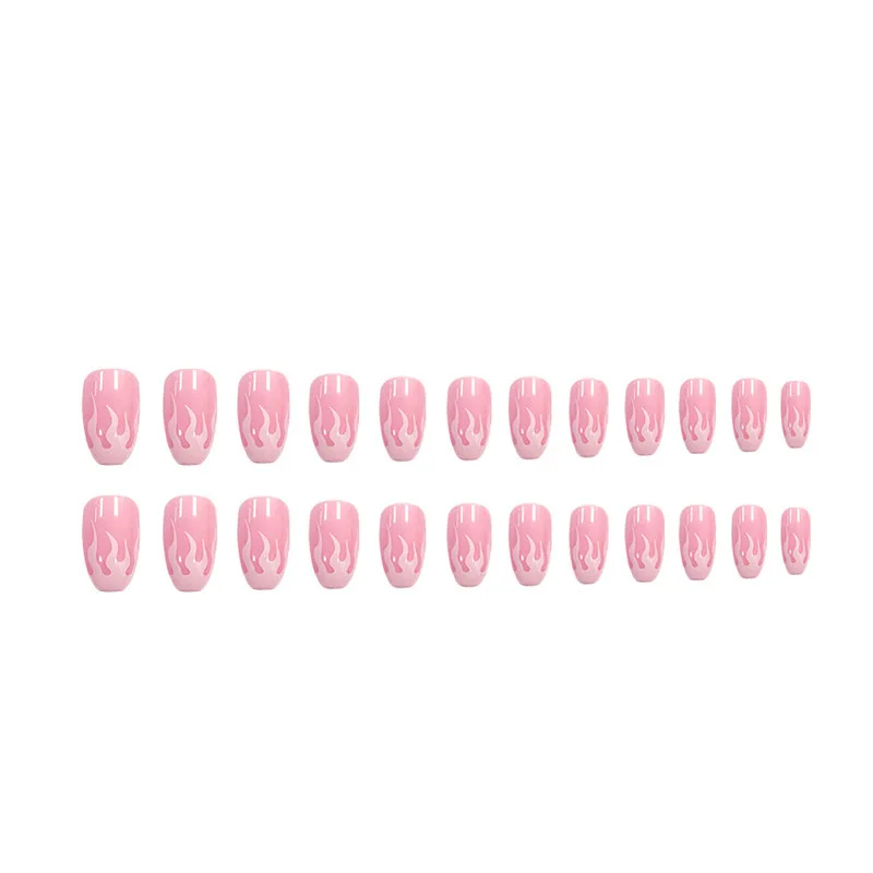 24Pcs/Box Charming Pink Flame Long Ballet Fake Nails Girls Square Head Full Cover Detachable Finished Fingernails Press on Nail