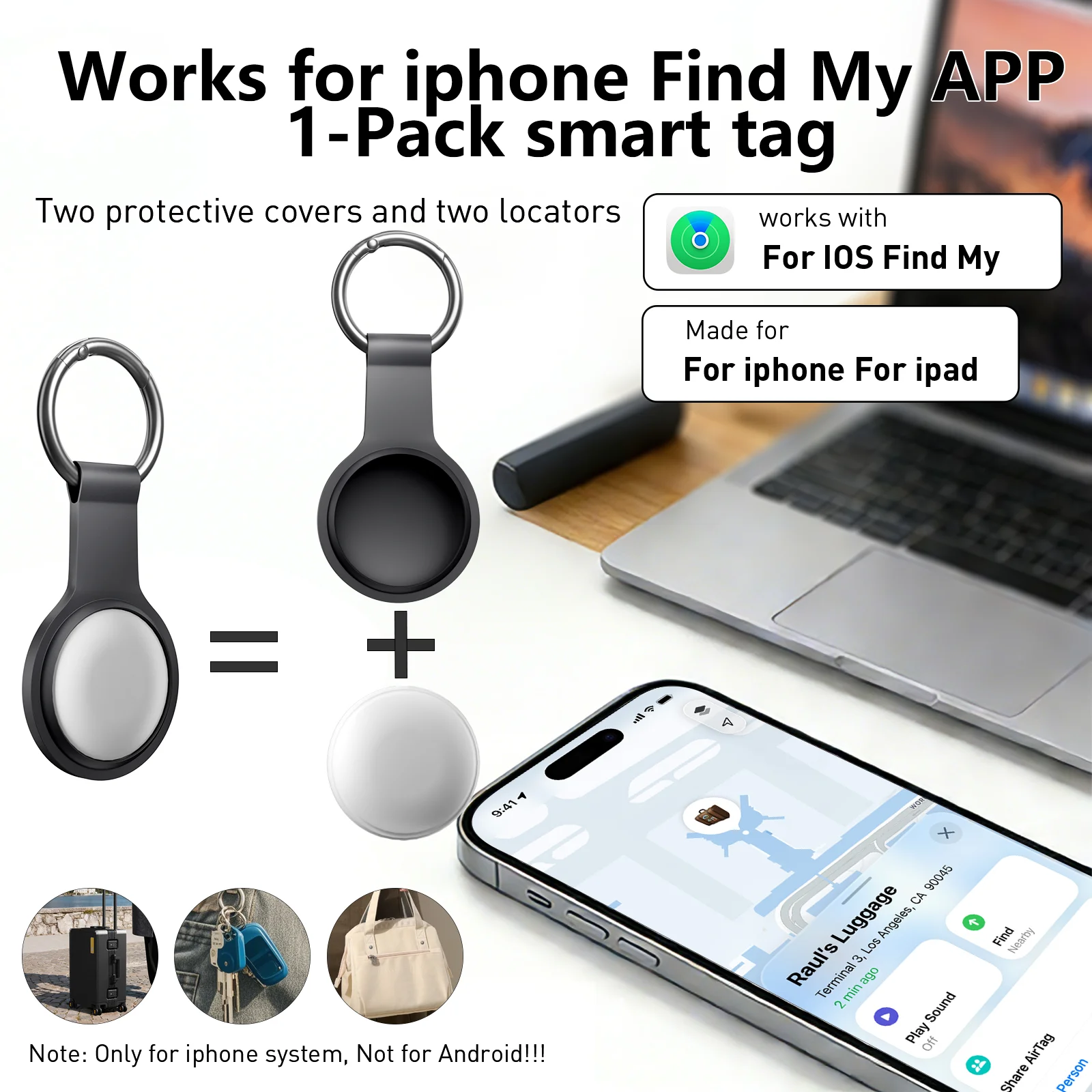 

Portable locator, suitable for Find My (iOS only), long battery life, anti loss device for items, suitable for keys, bags, etc