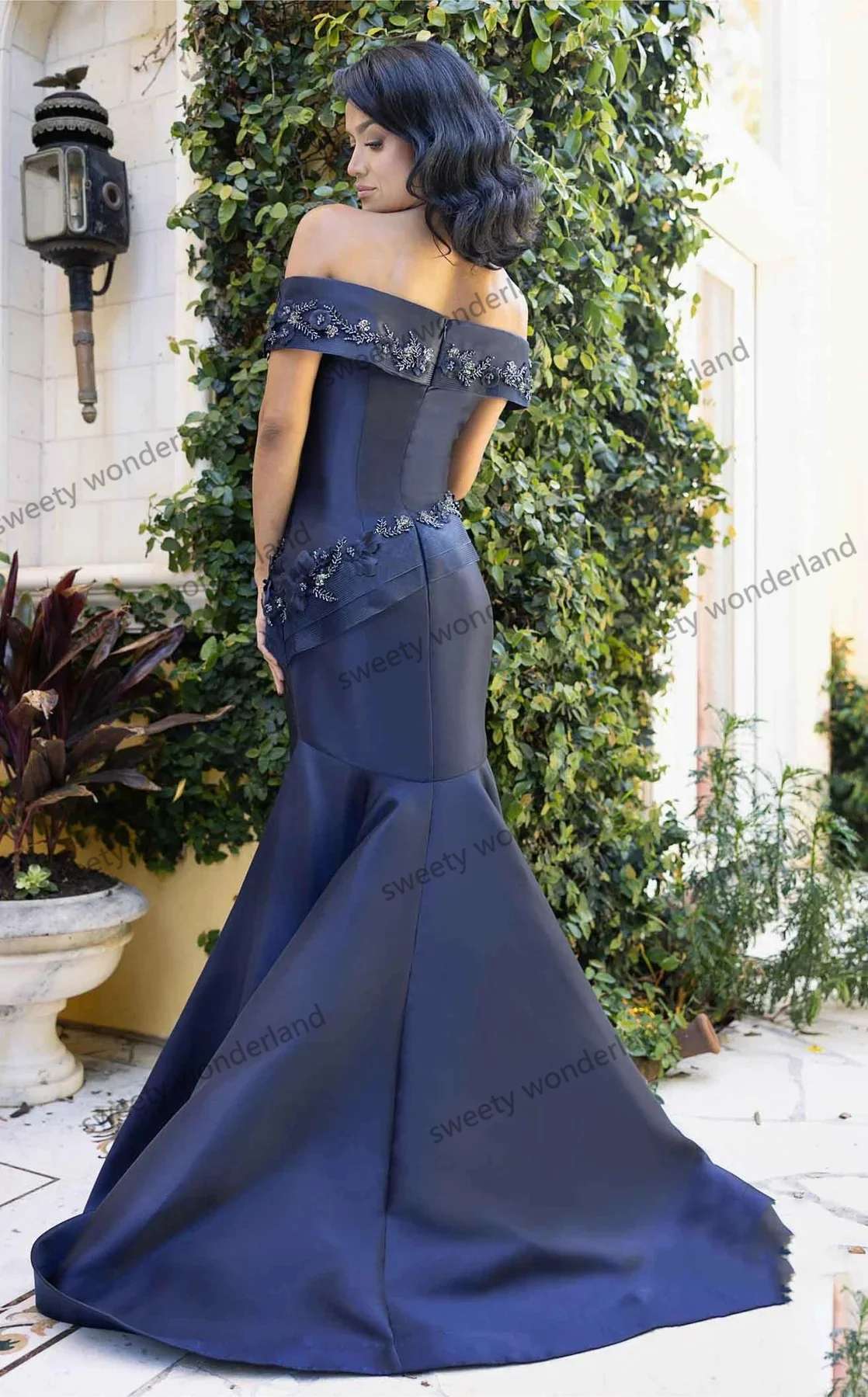 Bescheidene Abendkleider Frauen Satin Meerjungfrau Ballkleider Blumen applikationen elegante formale vestido de novia