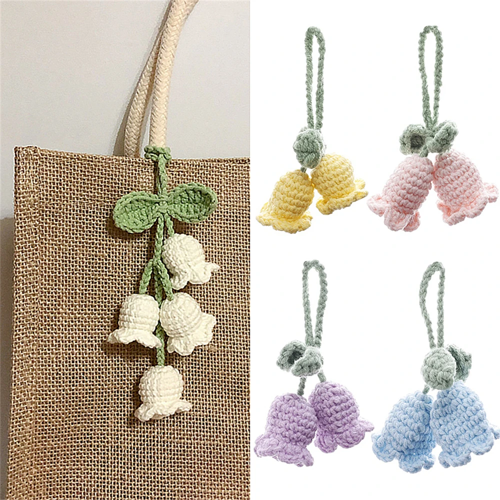 Colorful Handmade Knitted Wool Lily Of The Valley Keychain Cute Hand-woven Flower For Women Bag Purse Pendents Key Ring