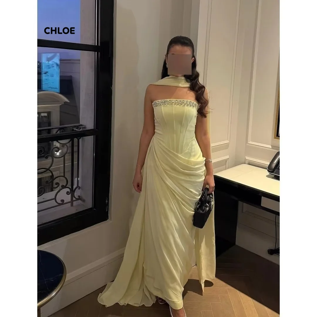 

Line A Formal and Evening Dresses for Special Occasions Yellow Customized Sleeveless Women's Evening Dress for Elegant Party