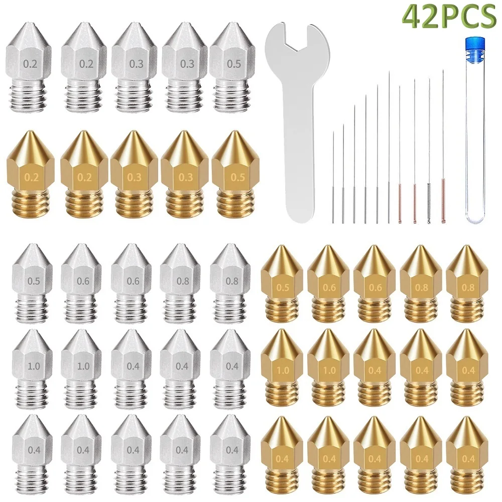 RAMPS 3D Printer MK8 Extruder Nozzles 0.4mm 1.75mm Brass Head Hotend Cleaning Needles Kit with Wrenches For CR10 Ender 3 Ender 5