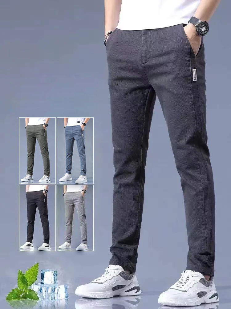 

New Mens Thin Casual Pants Spring Summer Cotton Soft Slim Korean Business Trousers Straight Fashion Male Clothing Classic Pants