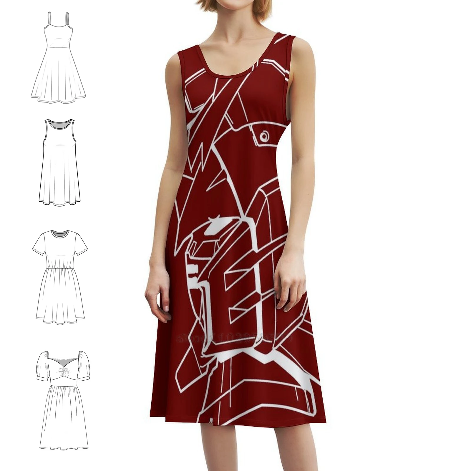 

Epyon Profile Outline White Bohemian Sleeveless Dress For Women Print Beach Party Dresses Heero Yuy Yuui Zechs Zach Marquise