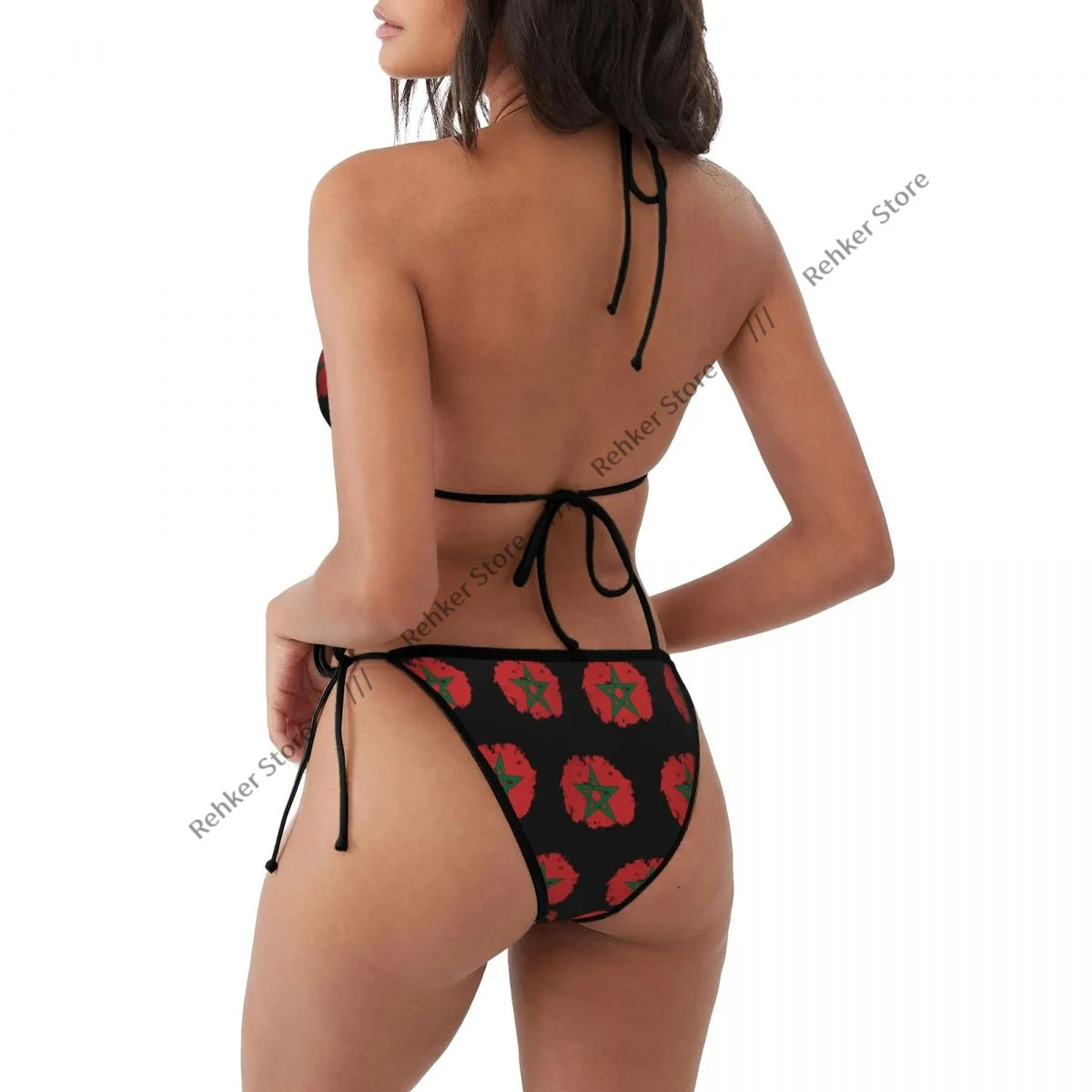 Sexy Women Bikini Swimsuit Morocco Flag Brush Background Swimwear Bathing Suit