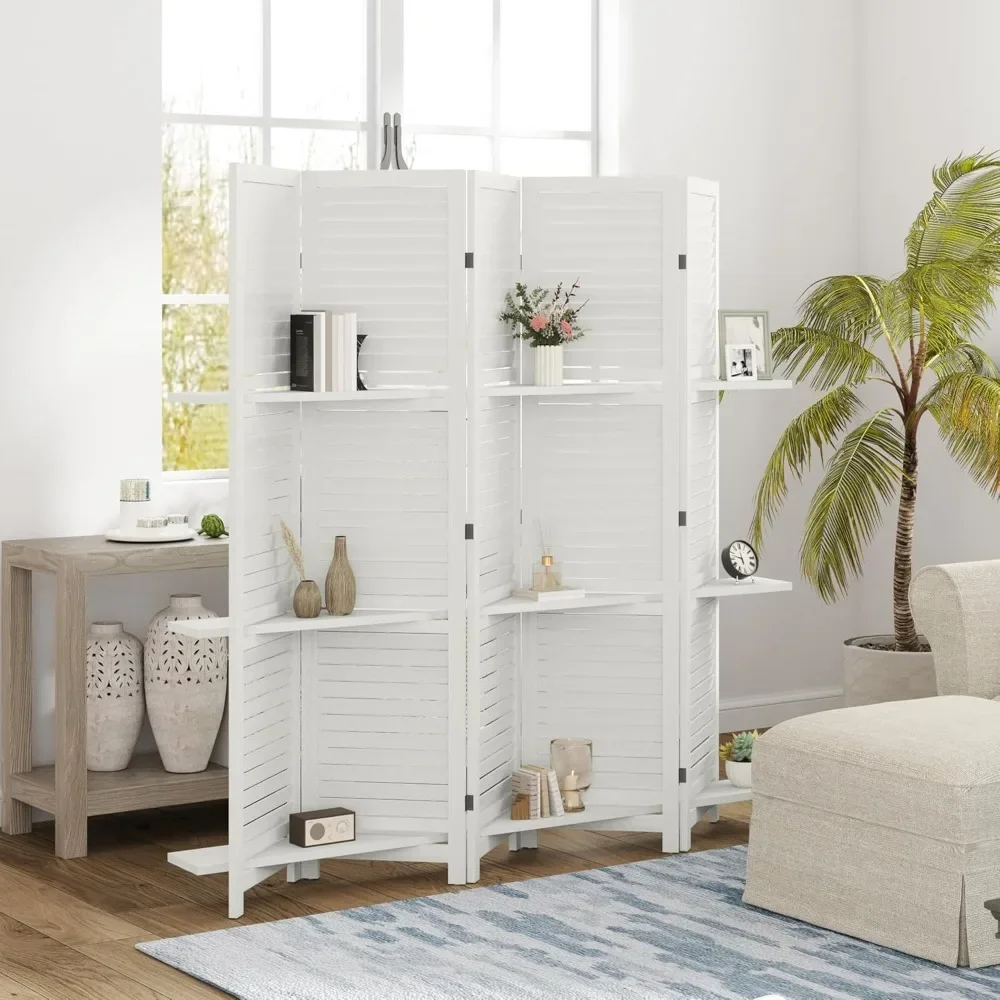 

Room Divider, 5 Panel 67" Tall Wood Privacy Screen with Shelves, and Folding Storage for Bedroom or Home Office