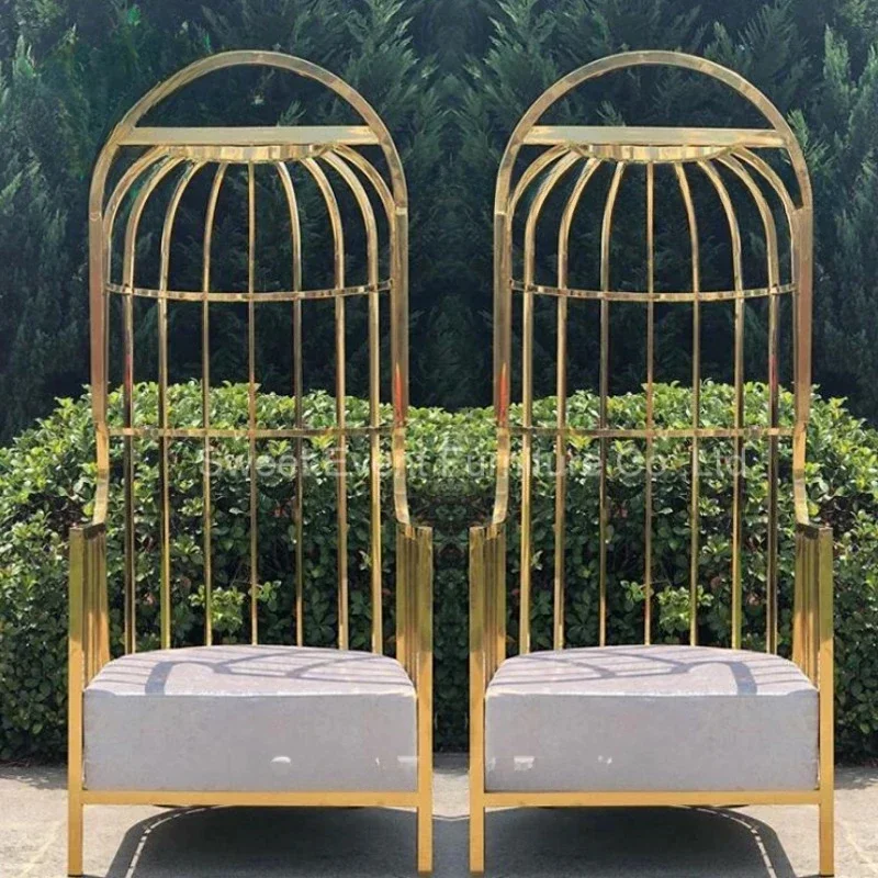 Bird Cage Golden Metal High Backrest Hotel Wedding Chair for Bride and Groom on Sale