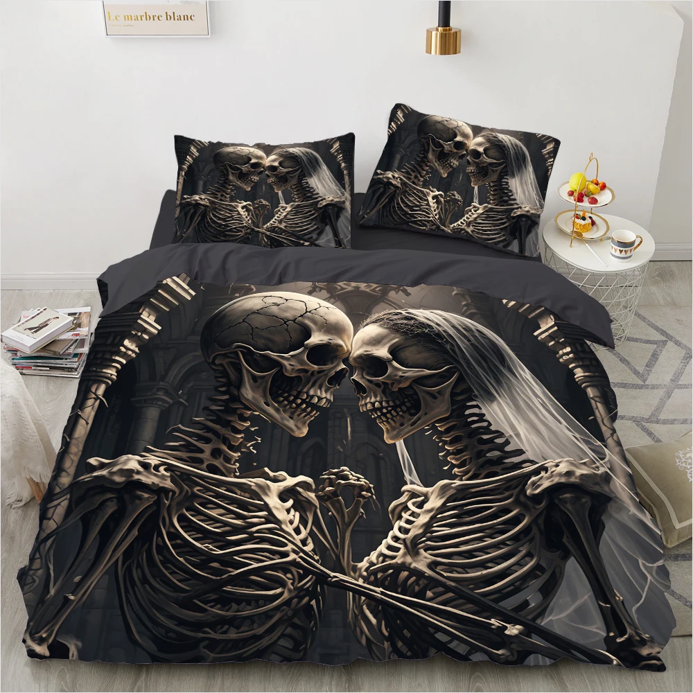 Corpse Bride Skeleton Skull Bedding Set Qulit Cover 3d Duvet Cover Gothic Comforter Cover Twin Full Queen King Single Halloween