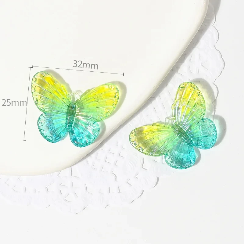 10pcs/Bag Ab Color 3D Colorful Gradient Butterfly Handmade Diy Phone Case Computer Decor Accessories Resin Nails Charms Supplies