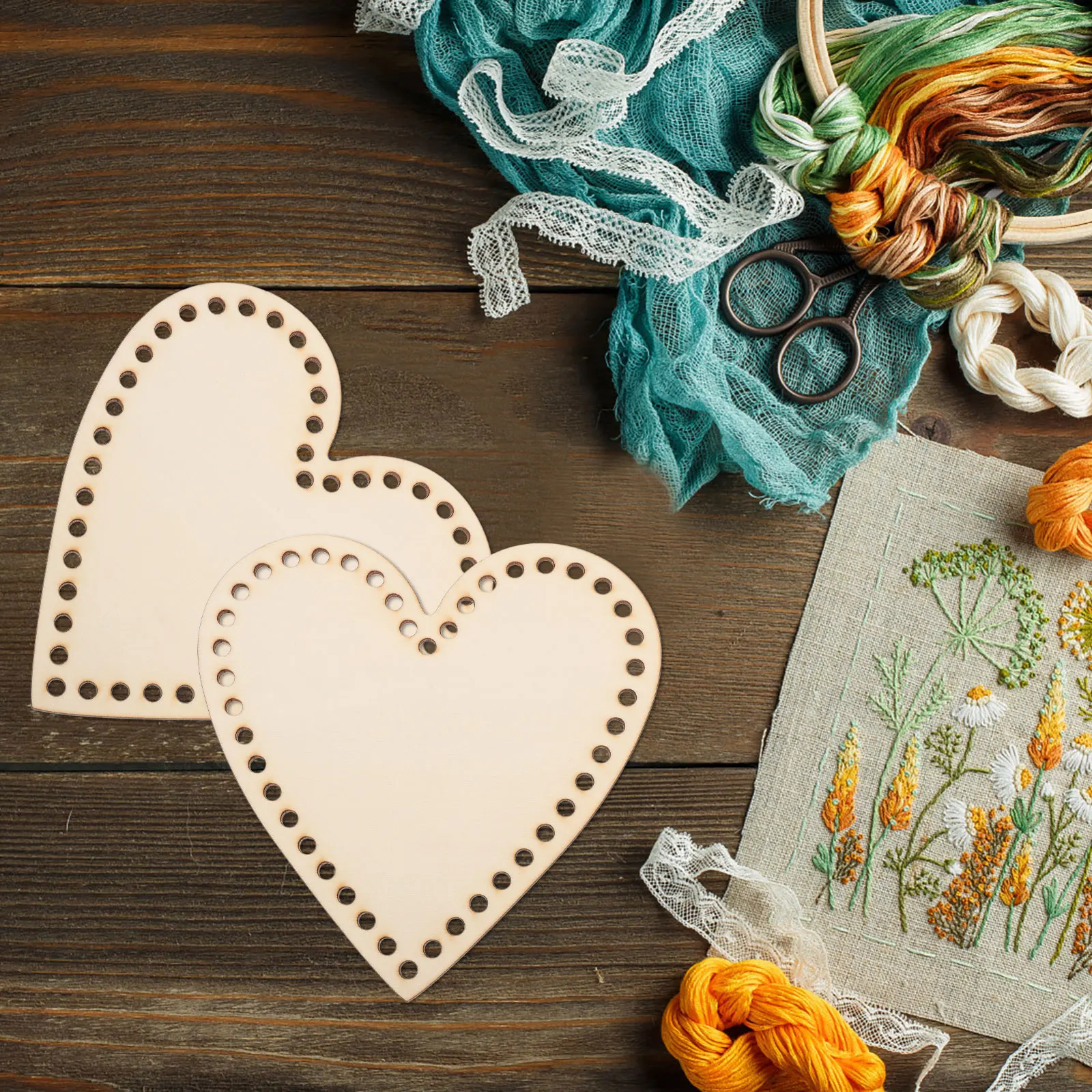 

2pcs Wooden Basket Base Heart Shape Blank Crochet Knitting Mini Embroidery Hoop Diy Bag Weaving Wood Shaper Craft Weaving Making