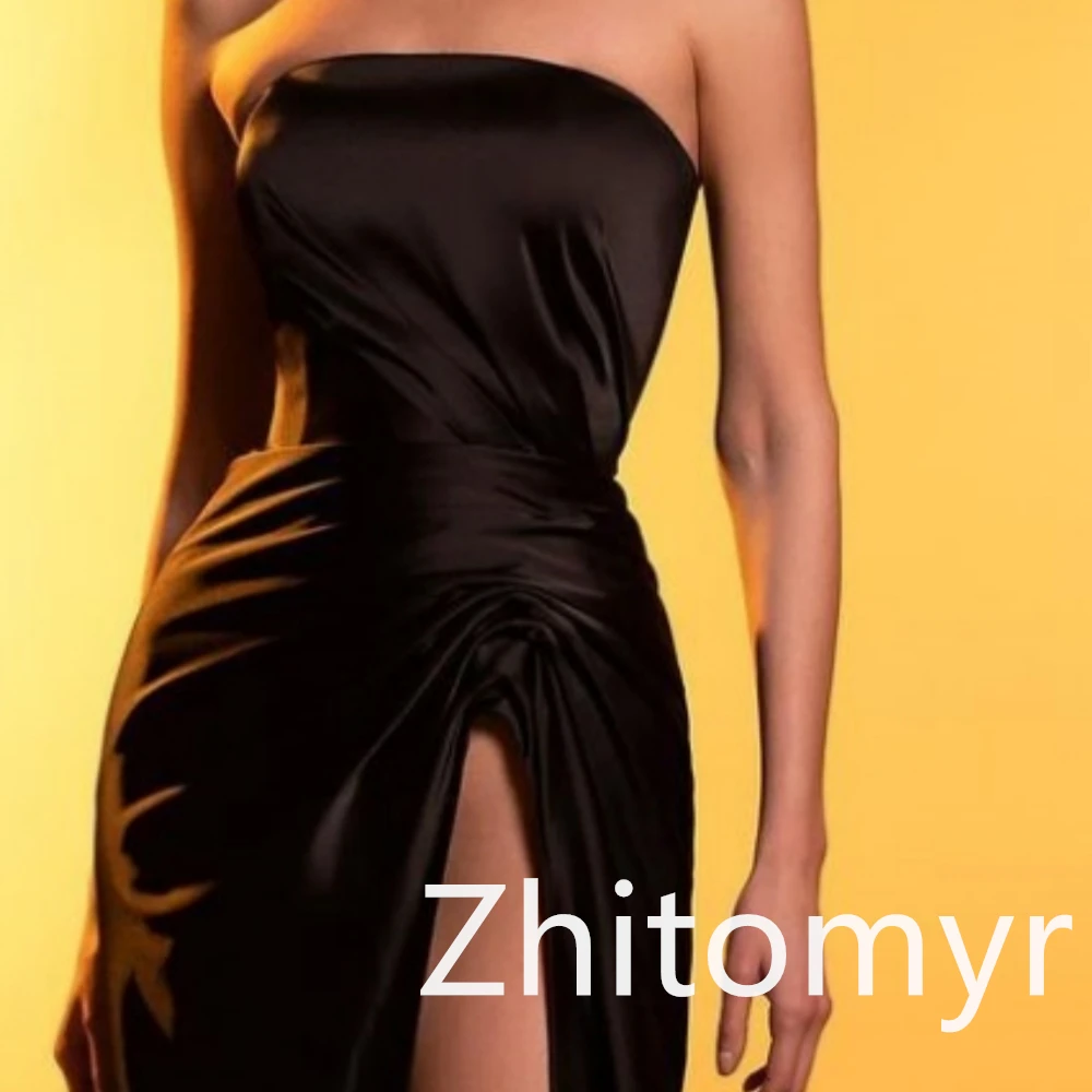 Simples Strapless A Line Prom Dresses, Fold Open Back Saias, Satin Sweep Brush Evening, Requintado e Elegante