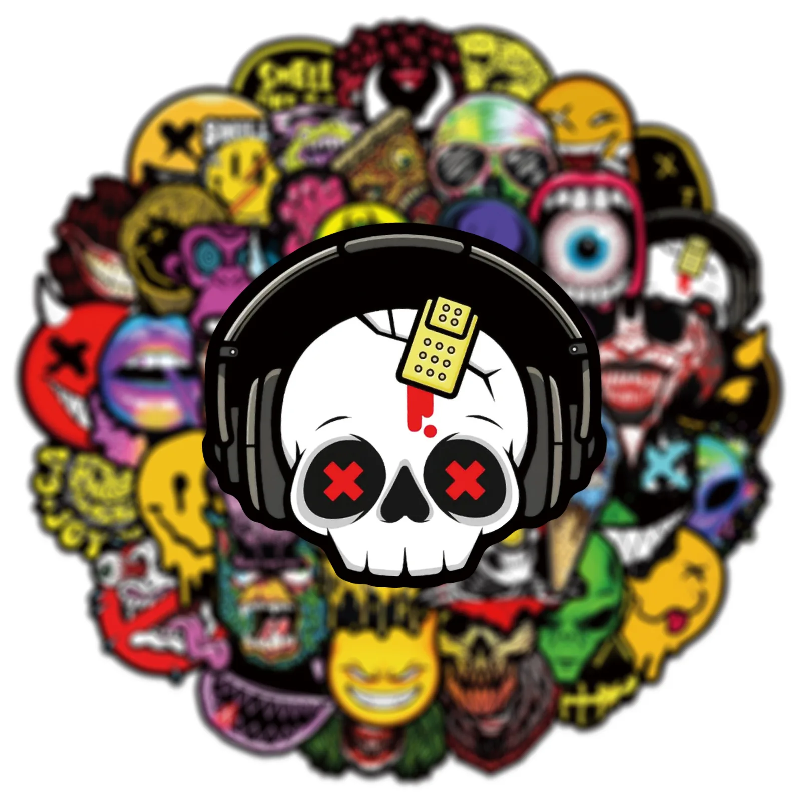 50PCS Halloween Horror Ghost Face Graffiti Stickers DIY Scooter Trolley Box Car Motorcycle Helmet Waterproof Sticker Toy