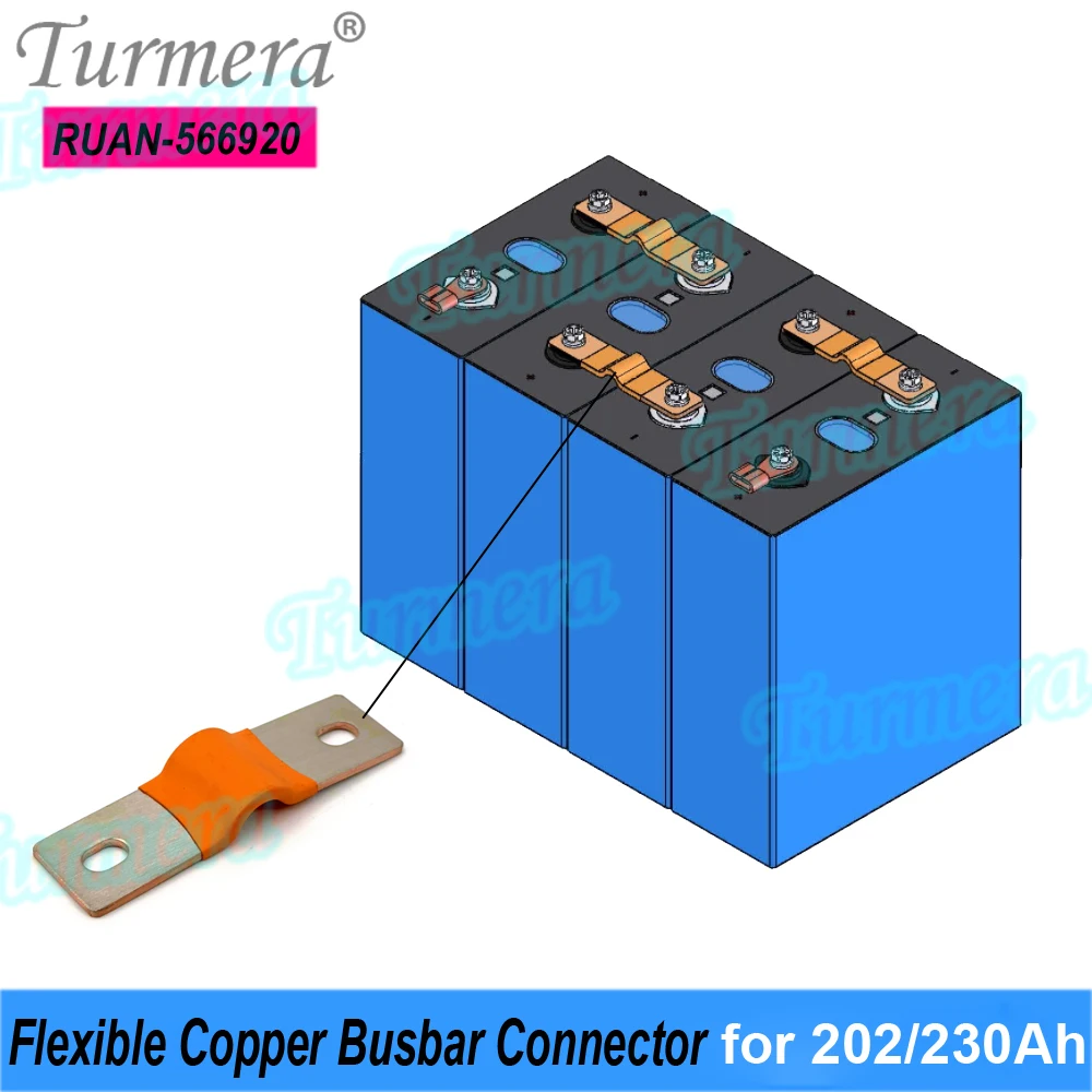 Turmera 16Piece 12V Lifepo4 Battery Flexible Busbar Copper Connecter Hole to Hole 56mm 2mm 400A for 202Ah 230Ah Lifepo4 Battery