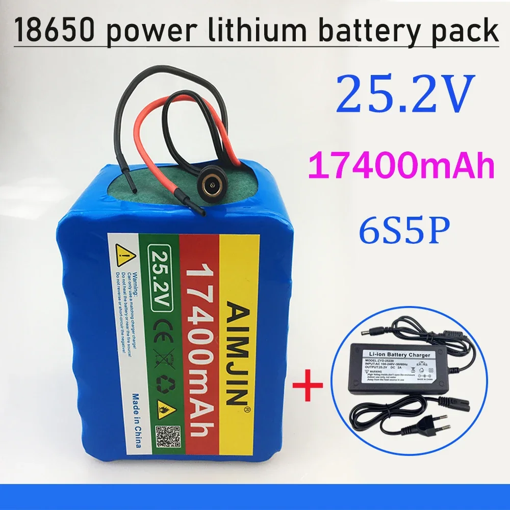 25.2v 17400mah grande capacidade 18650 bateria de lítio 6s5p bms bateria de energia, com carregador