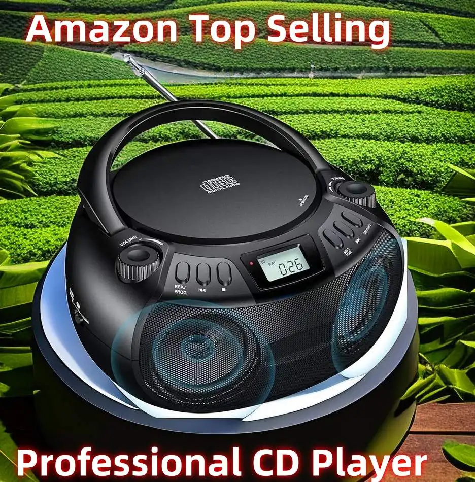 CD Player Portable Boombox with Bluetooth AM/FM Radio USB Port Portable CD Player Stereo Sound Speaker MP3 Playback 3.5mm AUX In