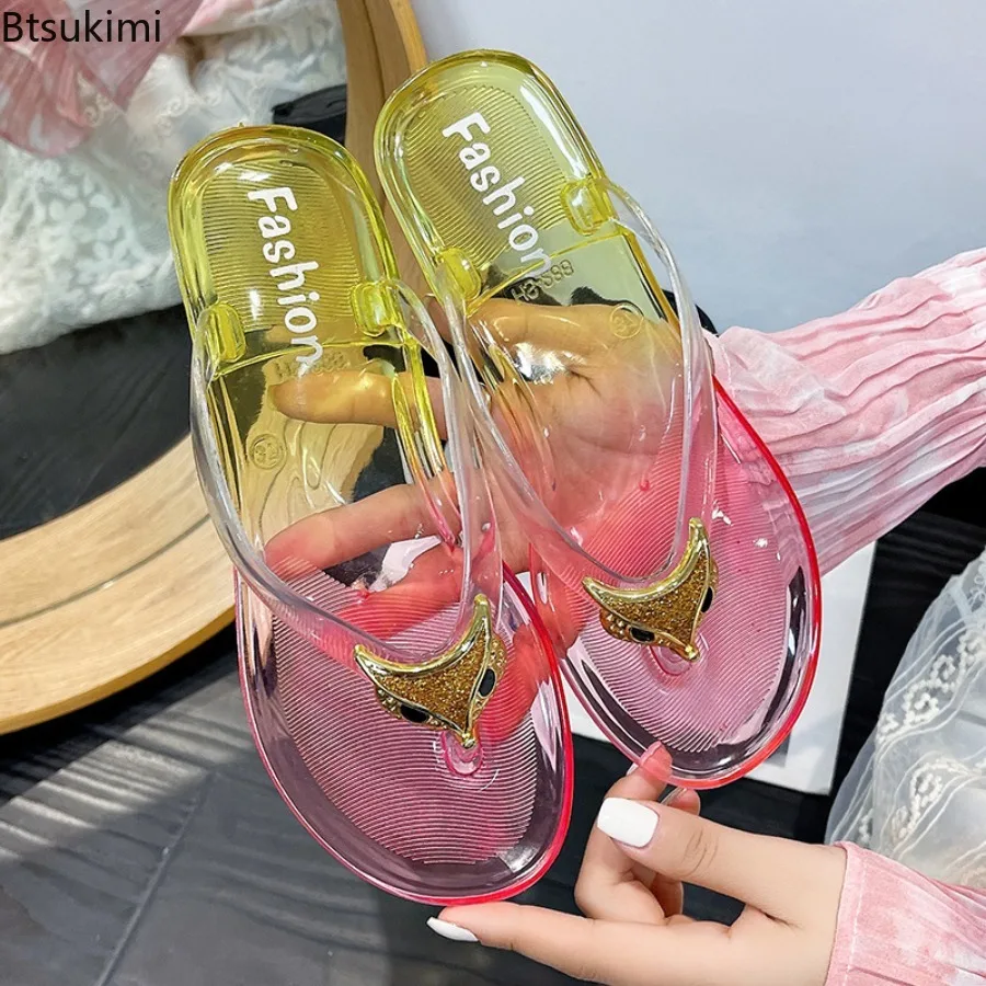 Slippers Women Summer Outside Flat with Crystal Fashion Anti Slip Herringbone Flip Flops Women Beach Sandals for Female Students