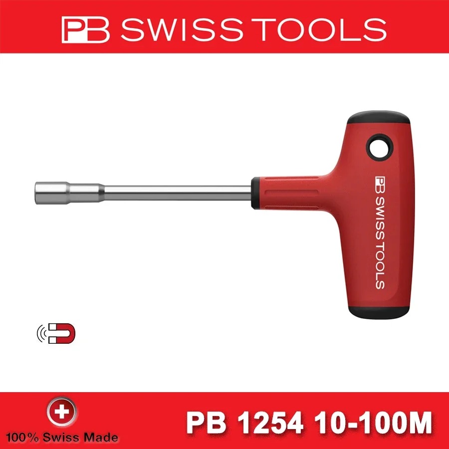 PB Swiss Tools Powerful Magnetic General Purpose 1/4” T-Shape Non-Slip Handle Socket Screwdriver PB 1254.10-100M