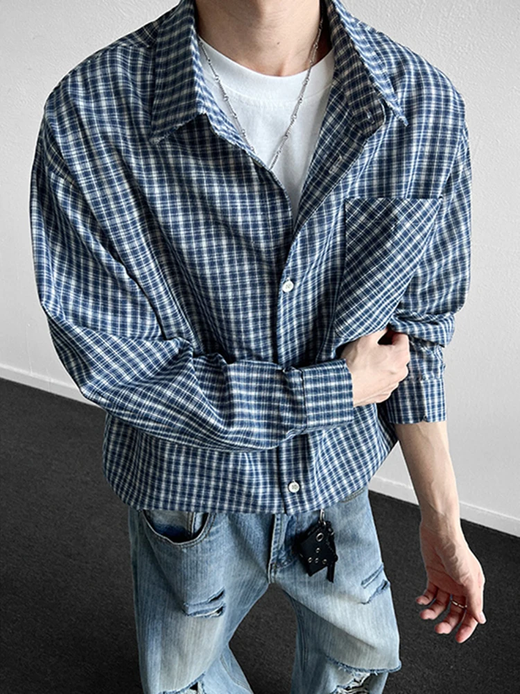 

Blue Plaid Long Sve Floing irt Men's Autumn Winter Korean Sle Faion Outerwear Youth ulari Loose Fit irt