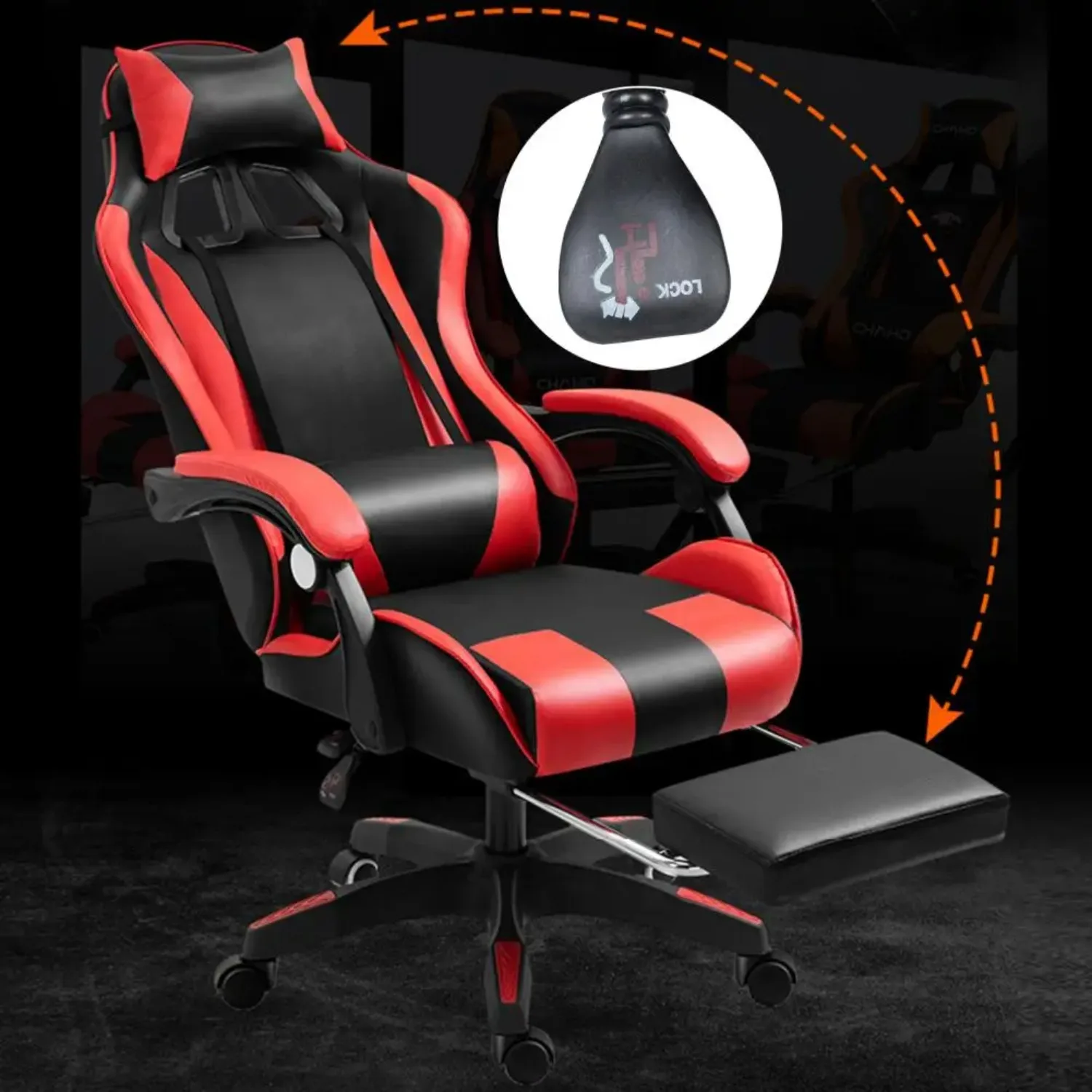 Gaming-Stuhl mit Bluetooth-kompatiblen Lautsprechern und RGB-LED-Leuchten, ergonomischer Massage-Computer-Gaming-Stuhl mit Höhenverstellung