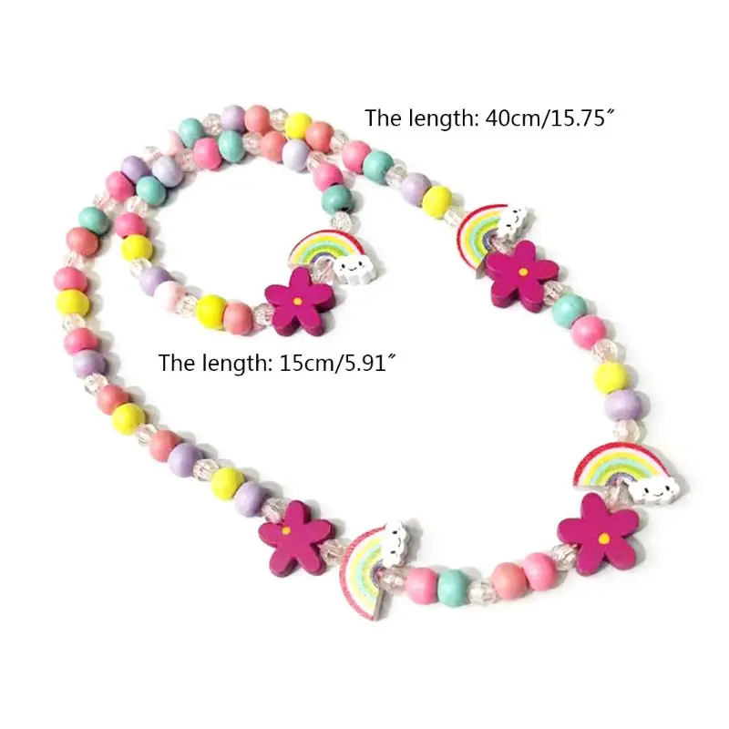 1 Set Kids Mix Color Wooden Beads Necklace Bracelet Girls Princess Jewelry Children's Day Gift A2UB