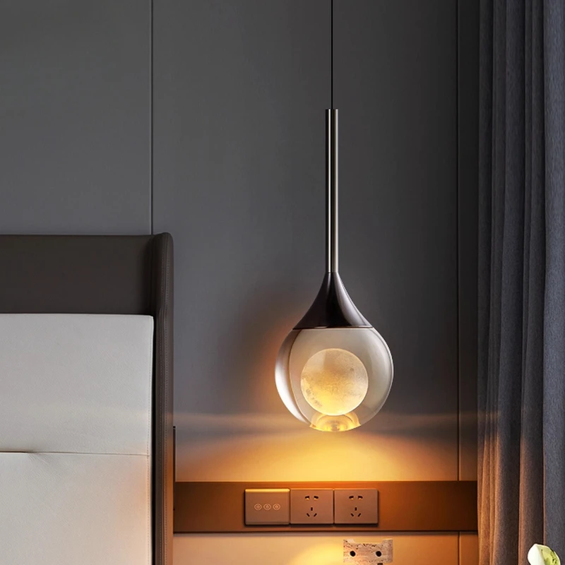 Italy Electroplating Aluminium Pendant Light Glass Ball Hanging Lamp Living Room Bedroom Restaurant