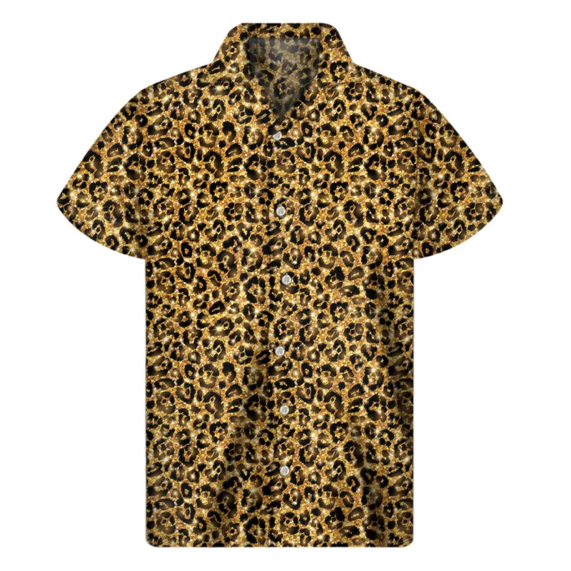 

New Design Leopard Hawaiian Shirts For Men Clothing 3D Print Aloha Beach Shirt Women Short Sleeve Y2k Street Tops Lapel Blouse