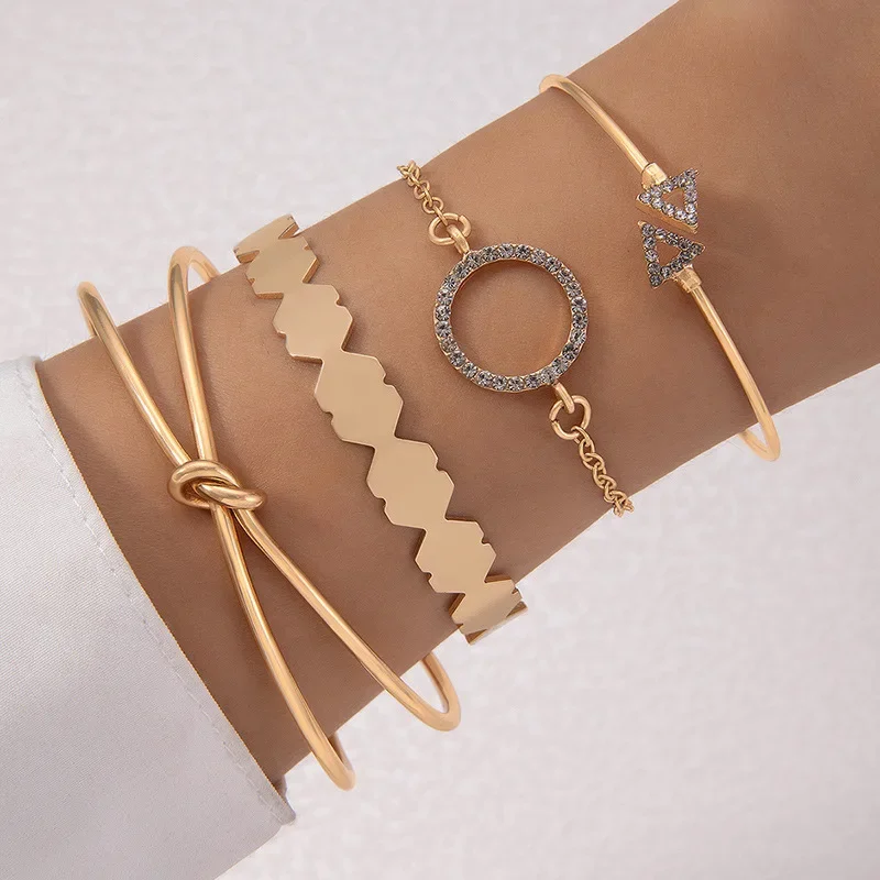 4pcs/Set Bohemia Gold Color Roundness Bracelet Set For Women Geometric Arrow Charm Wrap Bangle Boho Girls Jewelry Gift